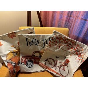 Set of 3 Fall Thanksgiving Throw Pillow Covers Canvas Burlap - NWOT